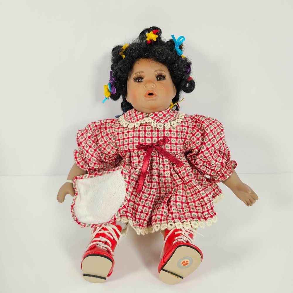 Heritage Mint Ltd Porcelain Crying Doll Red Checkered Dress 9092-8 12 Inch